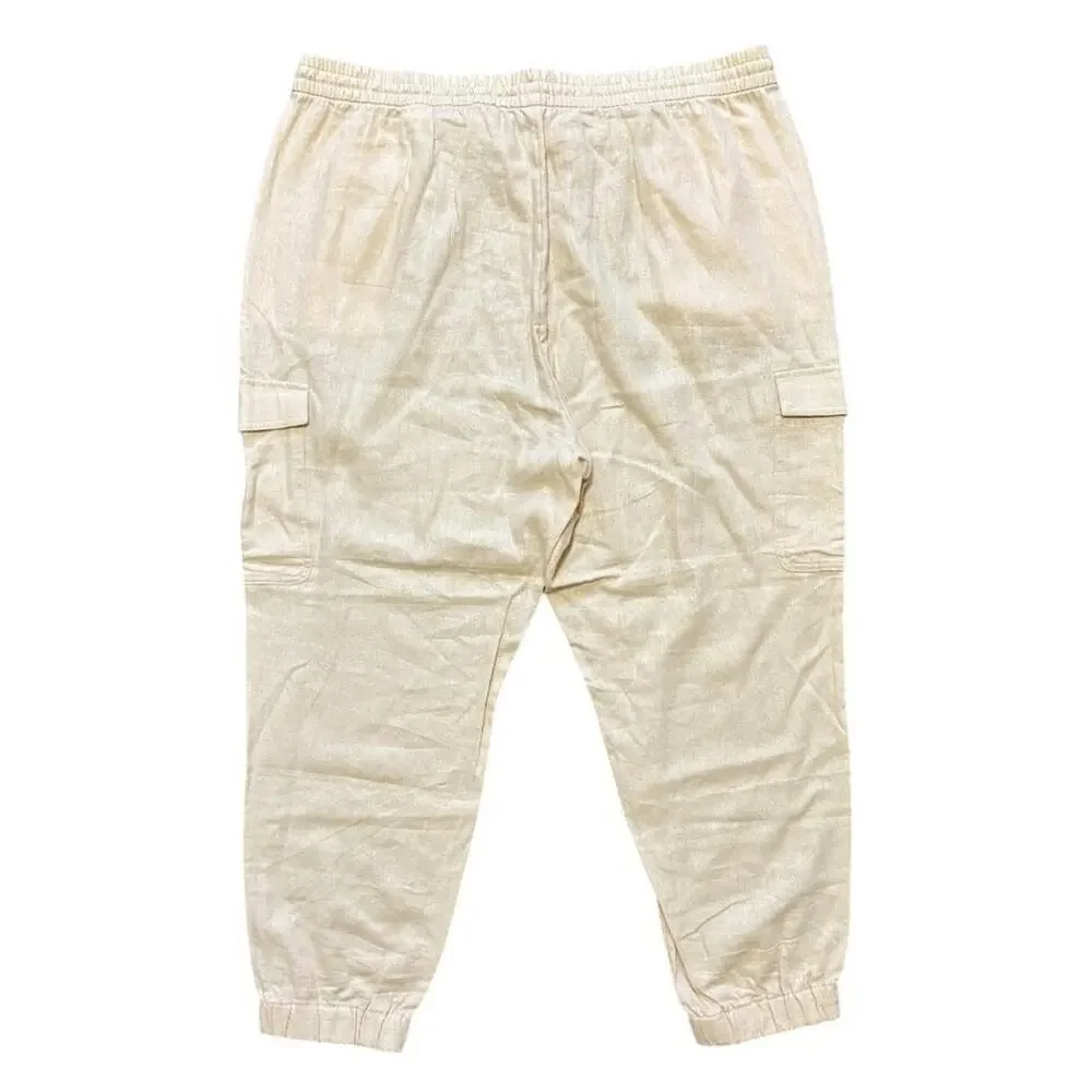 NEW BANANA REPUBLIC Linen Blend Cargo Joggers in Wheat SZ XL